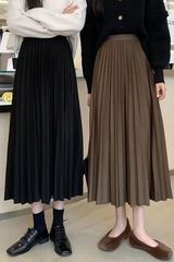 黑色半身裙女秋季2025年新款裙子秋冬中长款百褶裙显瘦高腰A字裙