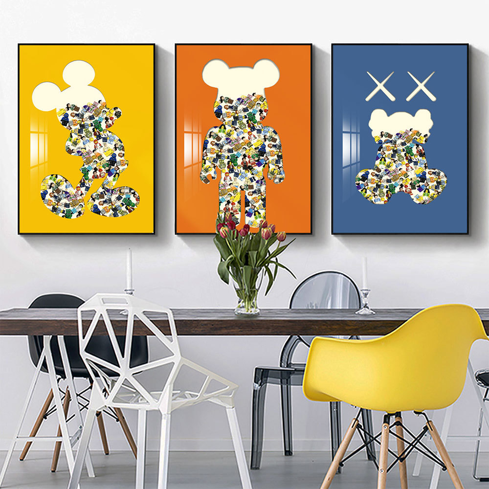 Bloques de construcción de Lego pintura decorativa dormitorio dibujos animados bloques de construcción Mickey tridimensional colgando pintura habitación de los niños colgando Pintura Sala de estar colgando pintura