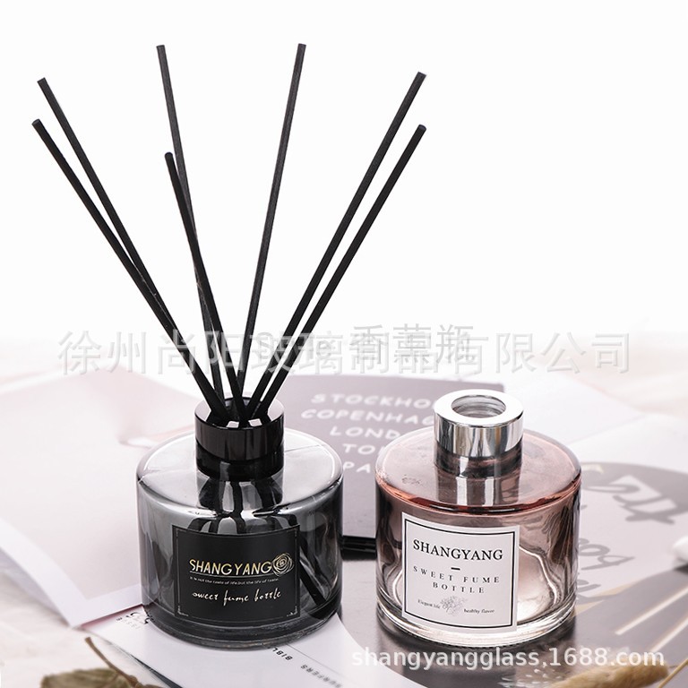 无火香薰玻璃瓶精油瓶香水分装瓶家居摆件渐变棕色螺口圆柱瓶香氛