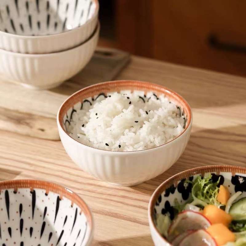 Tacos de cerámica de estilo japonés, cuenco de arroz retrógrado, cuenco de desayuno, postre, cuenco de arroz, cubiertos de color esmaltados