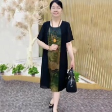 夏季妈妈装连衣裙大富婆连衣裙披肩假两件设计中年修身气质连衣裙