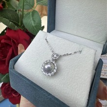 银生珍珠  纯银太阳花吊坠海水真多麻8-9mm