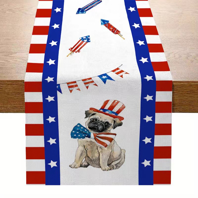 7.14 Día de la Independencia de los Estados Unidos bandera de mesa mesa de té decoración de mesa de aislamiento térmico lino impresa mesa decoración de tela