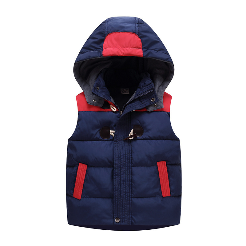 2025 nuevo invierno para niños engrosado chaleco de algodón de plumón buey corno botón color de los niños chaleco de comercio exterior modelado