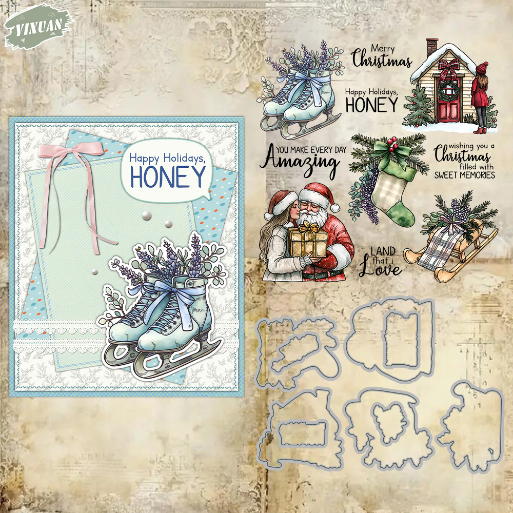 Handmade Paper Art Creative Handbook Decoration Silicone Seal Embossing Knife Mold Winter Skates Carbon Steel Knife Mold Cross-Border Delivery