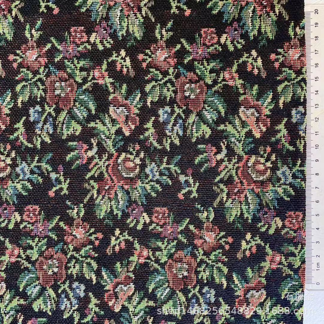 色织提花布 黑底花布 碎花小花服装鞋材帽箱包工艺品面料批发