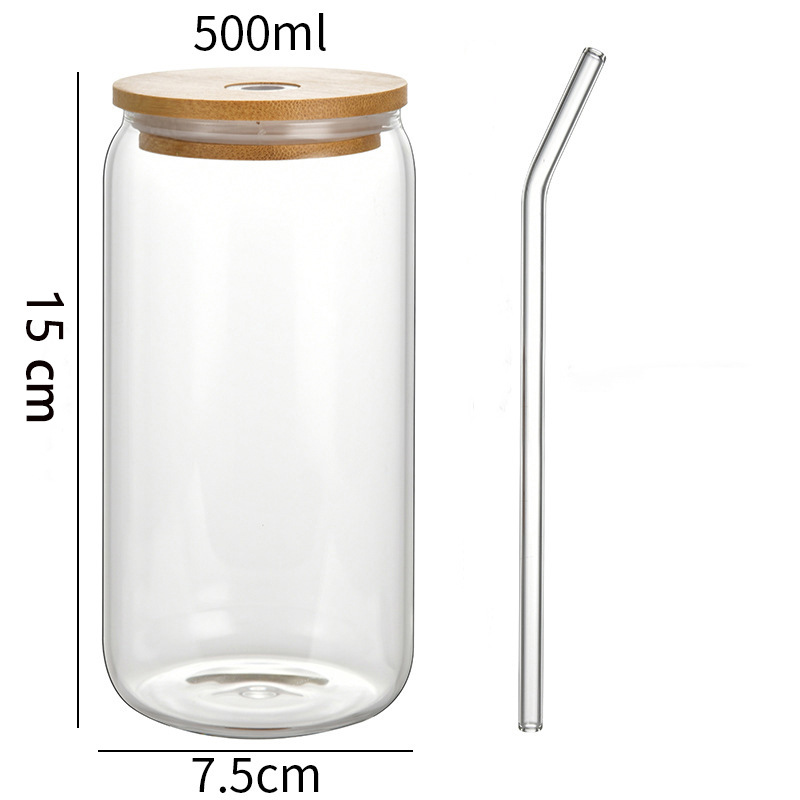 Taza de cola transfronteriza de 16oz taza de vidrio transparente de alta borosilicina taza de agua resistente al calor 500ml taza de paja de jugo de alto valor facial