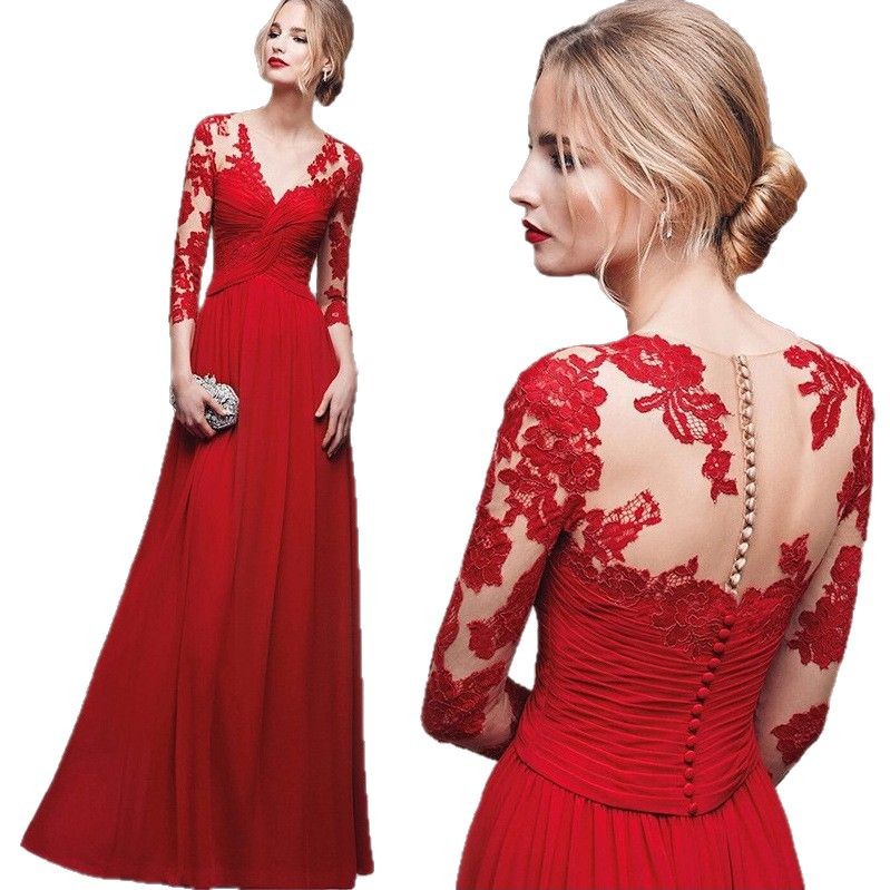 Foreign Trade Toast Dress Bride 2022 New Long Sleeve Banquet Fashion Company Annual Meeting Women's Evening Dress Slim Long Style