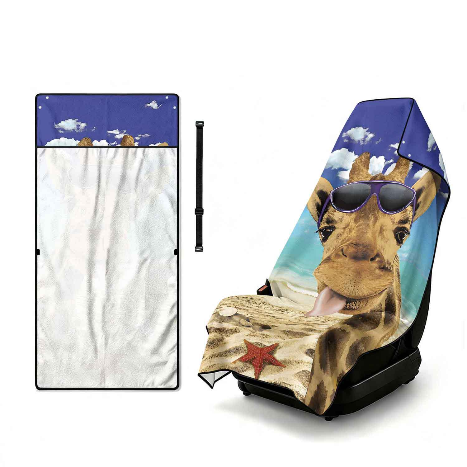 Printed bath towel and car seat cover 2-in-1, ultra-fine fiber outdoor beach and car dual-use universal seat cushion