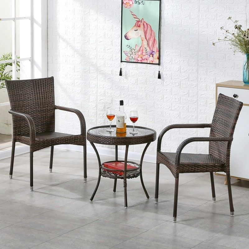 인기 추천 신규 업그레이드 하프백 의자 2+58 블랙 유리 원형 테이블(쿠션 포함)