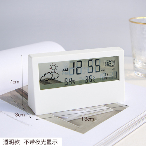 Cross-border best-selling thermometer and hygrometer clock creative weather display luminous small alarm clock ins transparent electronic alarm clock