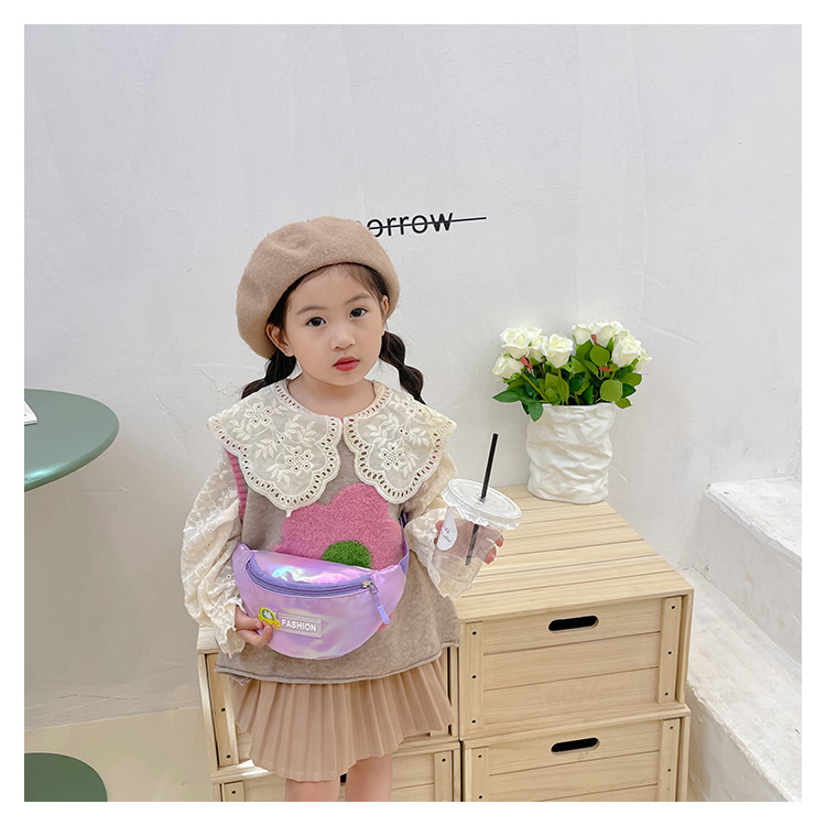 2023 New fashionable and trendy portable laser PU leather children's waist bag, crossbody small bag, sports laser chest waist bag undefined