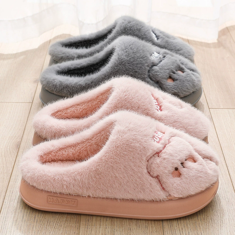 Мультяшный медведь хлопчатобумажные тапочки зимой