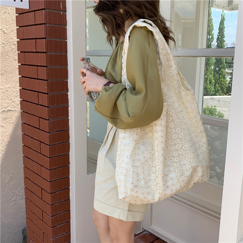 17161 canvas bag design summer new bag simple fairy flower lace shoulder bag handbag
