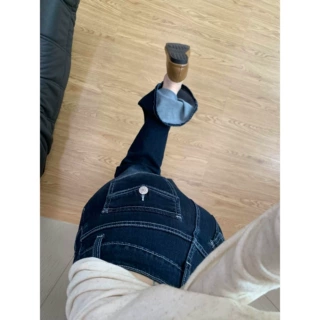 蓝灰色美式低腰微喇牛仔裤女秋季新款不贴腿宽松显瘦喇叭拖地长裤