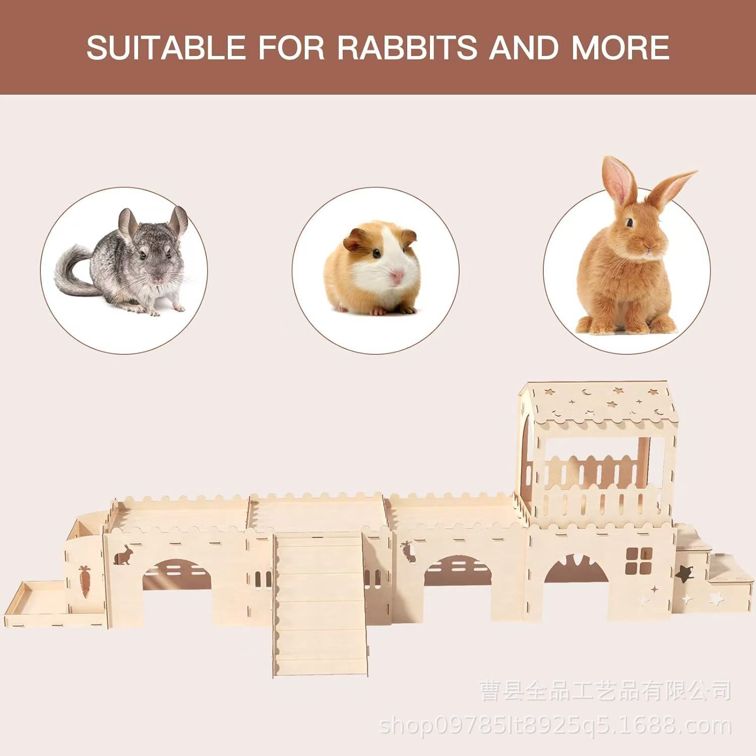 Nido de conejo de madera Casa de refugio para mascotas Túnel Nido de conejillo de indias Nido de conejillo de indias Escondido de conejo enano Castillo de conejo