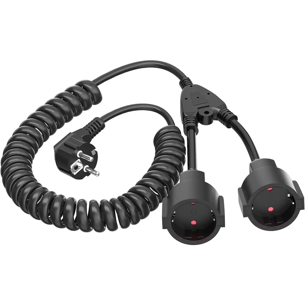 欧规插头一分二弹簧线 欧标三芯1平方纯铜插头螺旋线