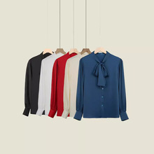 职业衬衫春秋新款女装上衣设计感白色长袖蝴蝶结衬衣缎面时尚9190