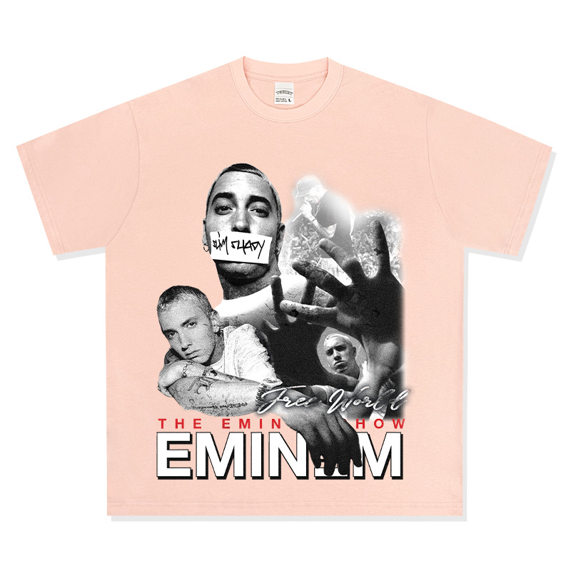 エミネムeminemプリントアメリカンヒップホップストリート長袖半袖レトロ水洗いオールドファッションtシャツ