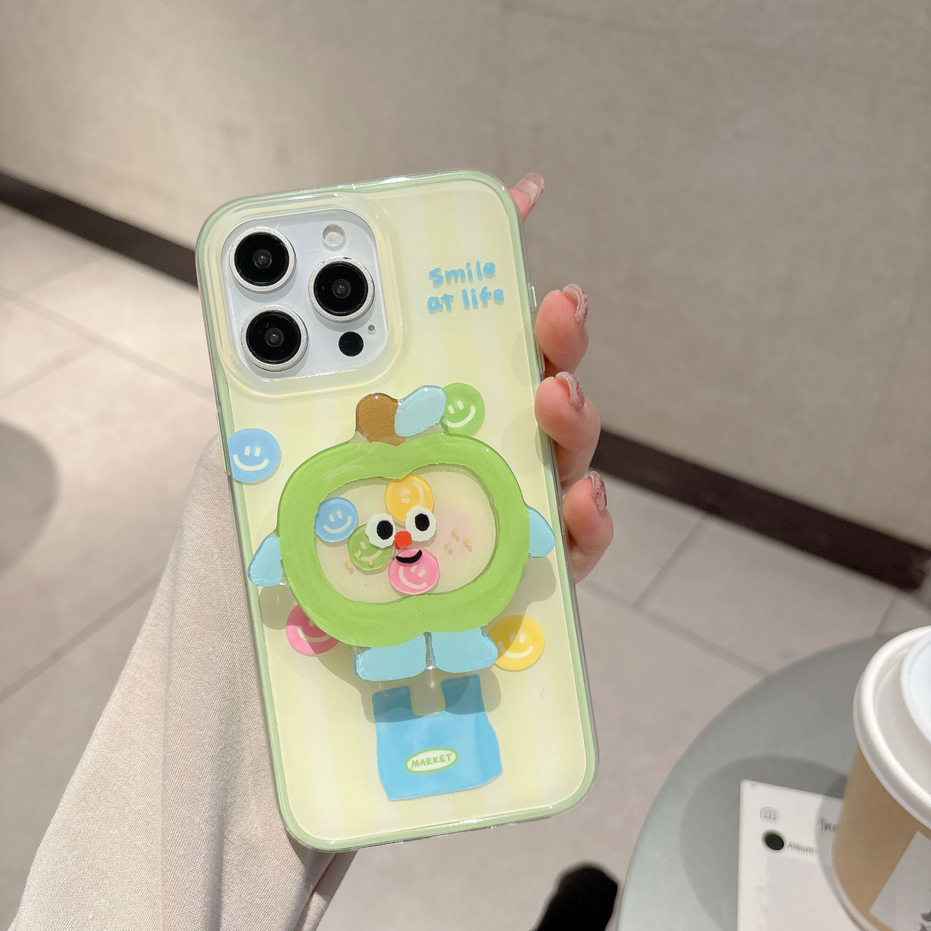 Verano dopamina cara sonriente verde manzana para iPhone 15Pro funda para teléfono móvil 16ProMax fresco 14/13