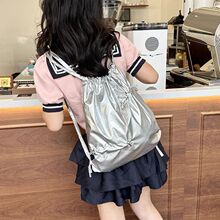 新款韩国小众设计抽绳褶皱双肩包百搭休闲背包大容量时尚书包轻便