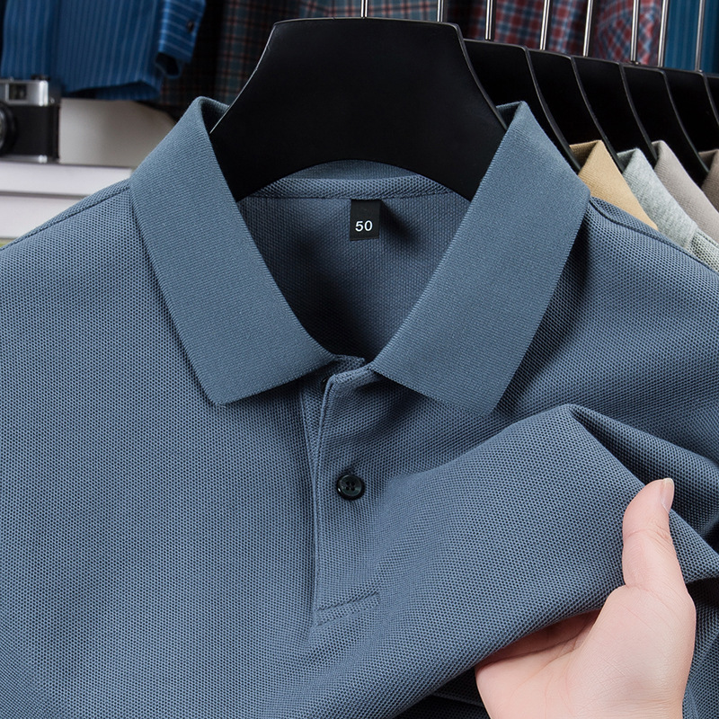 Men's 2025 Summer Business Casual T-Shirt, Short Sleeve, Solid Color, Mercerized Cotton, Wholesale Business Gentleman Style