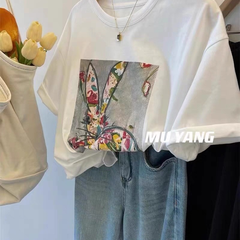 2025夏季新款宽松胖妹妹mm大码纯棉体恤设计感小众潮牌重磅棉T恤