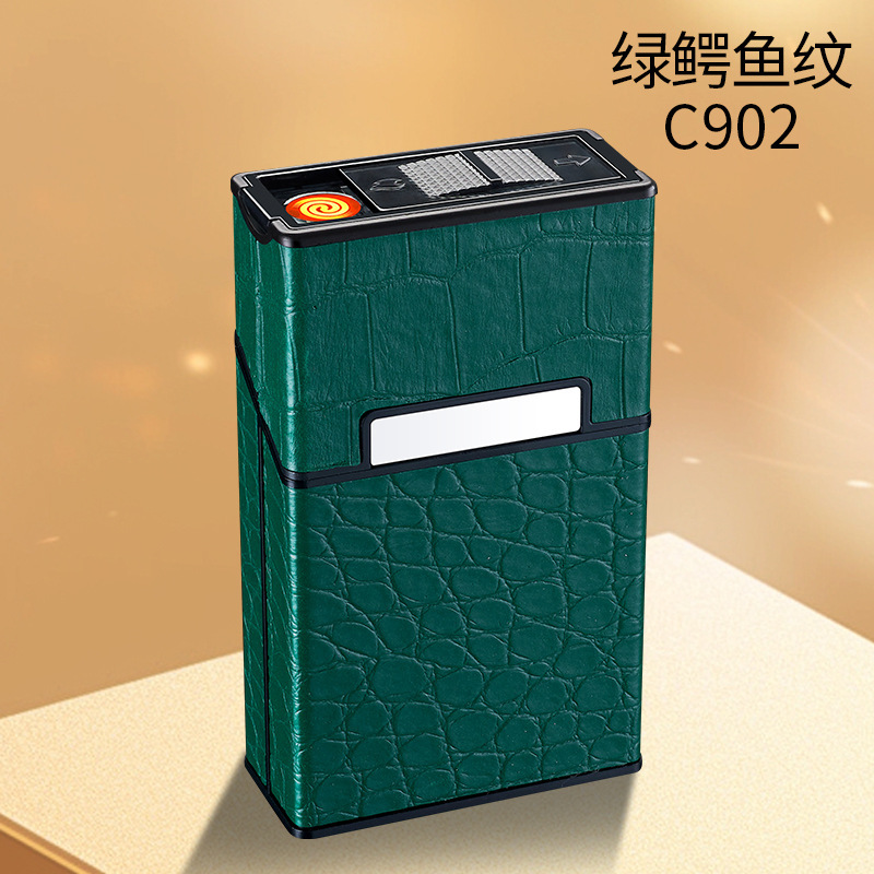 皮质充电打火机创意报批烟盒一体软硬盒装烟壳抗压防潮便携耐用|undefined