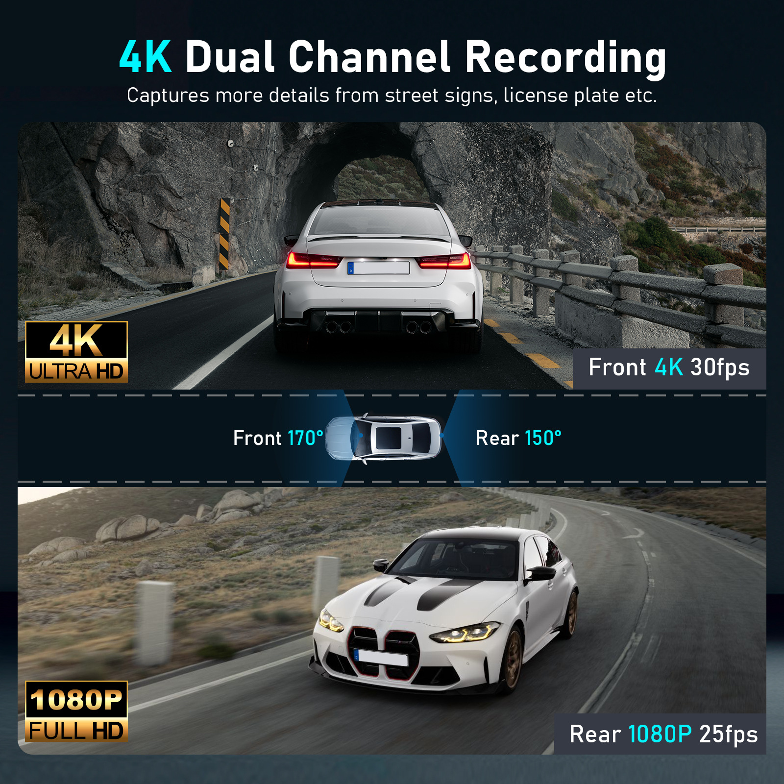 Cross-border dedicated to the new screen exquisite driving recorder 4K HD front and rear dual recording built-in WIFI night vision