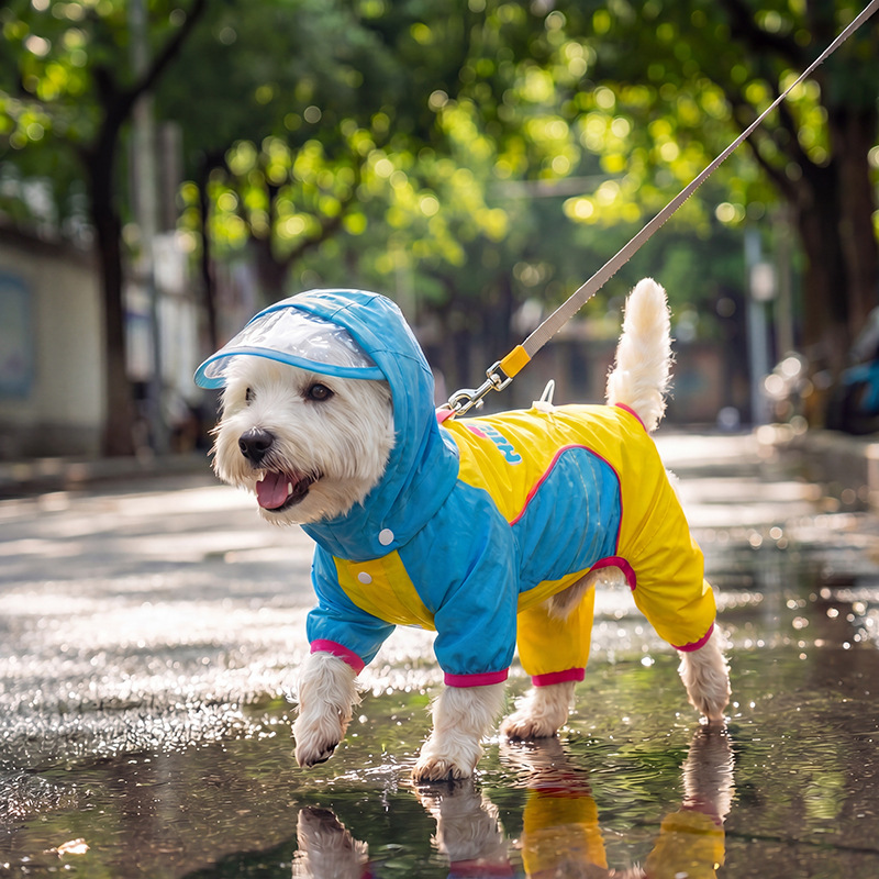 Cuatro temporadas nuevas chaquetas de lluvia para perros de tamaño medio y pequeño para profundizar el borde de la sombrera para salir ropa de perro a prueba de lluvia ropa de mascotas image 6