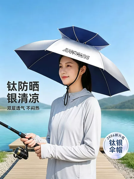Titanium Silver Multifunctional New Umbrella Hat, Head-Worn Umbrella Hat, Rainproof and Sunproof, Special for Outdoor Fishing, Portable Large Umbrella Wholesale