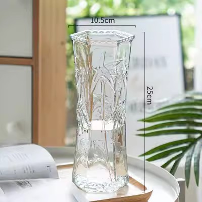 Jarrón transparente de estilo escandinavo de alta gama, de vidrio, con cultivo de agua, rico arreglo floral de lirios de bambú, decoración de escritorio.