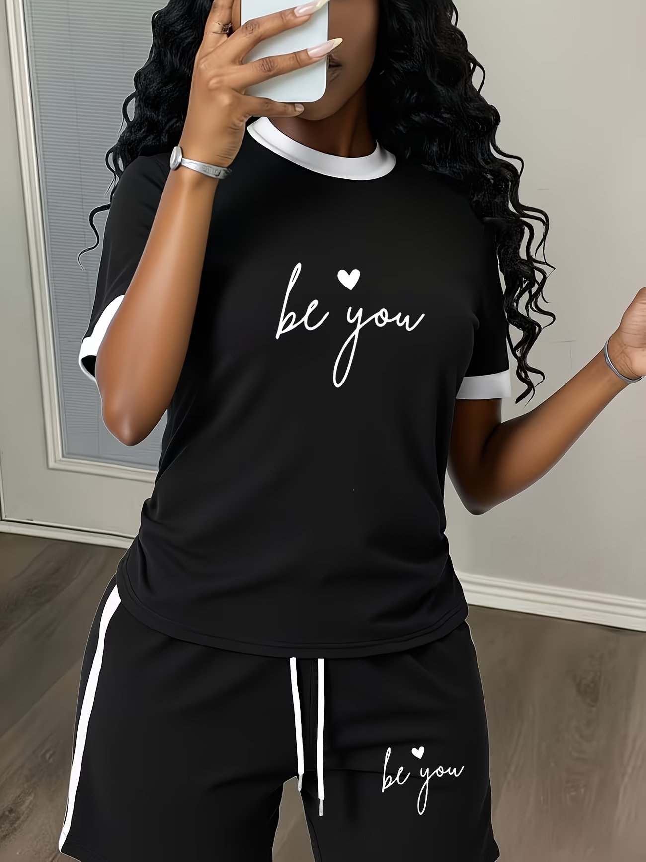 Summer Women's Printed Color Block Two Piece Set Simple Luxury Loose Casual Outfit Short Sleeve 8010 Print_ecoleips.com