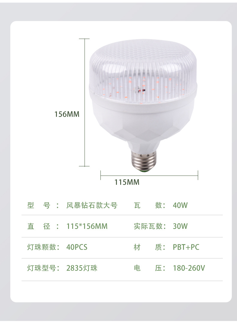 植物生长灯泡LED40W补光灯 室内植物生长灯球泡灯ledE27 全光谱详情13