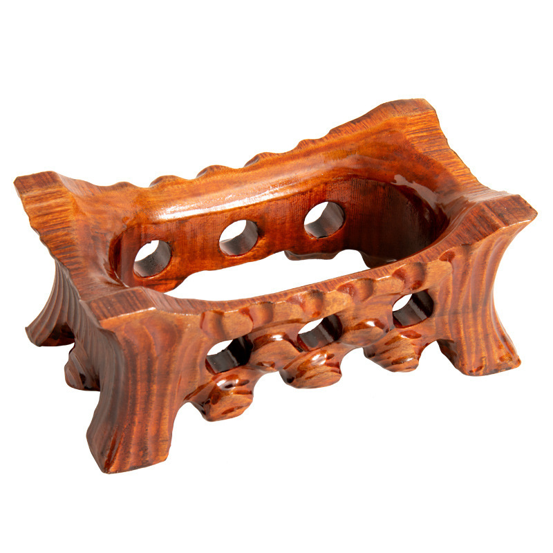 ✅ Solid Wood Stone Base with Grooves, No Need to Dig Slots, for Placing Irregular Pebbles, Tai Shan Stone Grooved Ornament Holder