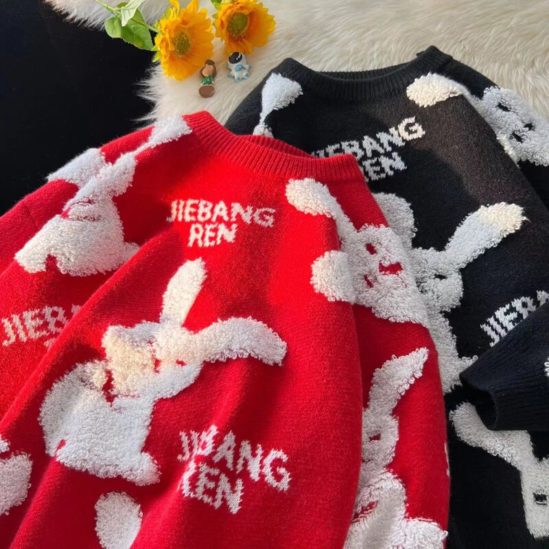 Rabbit Jacquard Color Color Sweater Women's 2024 New Autumn and Winter Festive New Year Christmas Couple Sweater