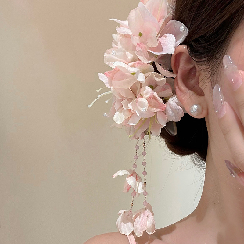Fermaglio per capelli con nappa a forma di fiore di begonia rosa, ancora bellissimo, per donna, ideale per foto estive in stile vacanza._voghion.com