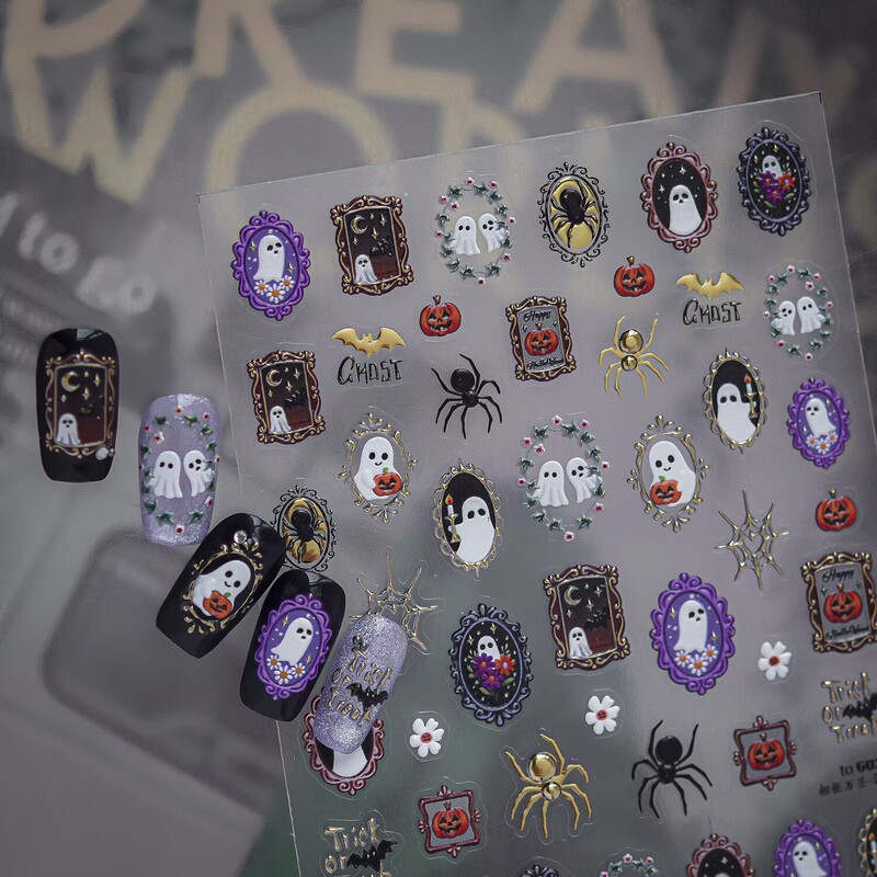 Cross-border Dark Halloween Tomoni Nail Art Retro Oil Painting Ghost Spider Web Bat Pumpkin Nail Stickers Cross-border Dark Halloween Tomoni Nail Art Retro Oil Painting Ghost Spider Web Bat Pumpkin Nail Stickers