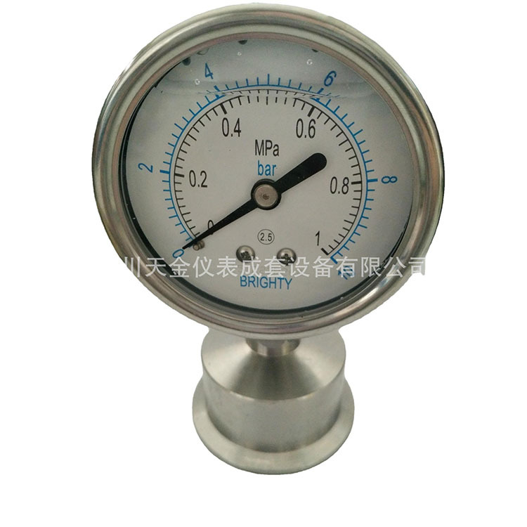 布莱迪真空压力表不锈钢隔膜高压表YN-60MLBF卡箍式压力表 0-1MPA