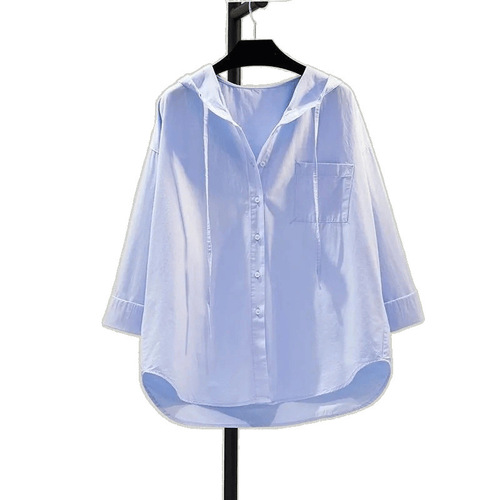 Pink Hooded Shirt Thin Jacket for Women 2025 Spring/Summer Single-Pocket Casual Hooded Cardigan-Style Blouse