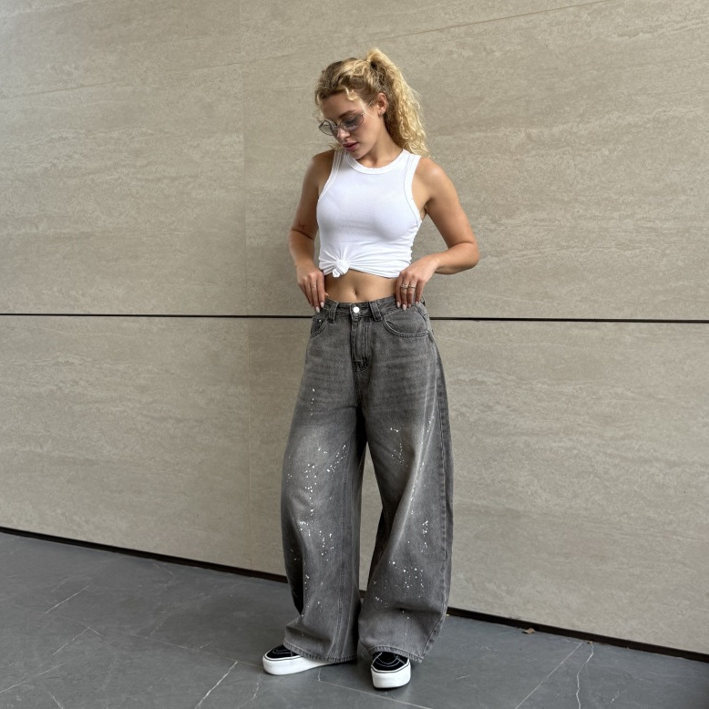 Cross-Border American High Street Hot Girl Loose Wide-Leg Denim Trousers Women's Summer New Design Washed White High-Waisted Trousers