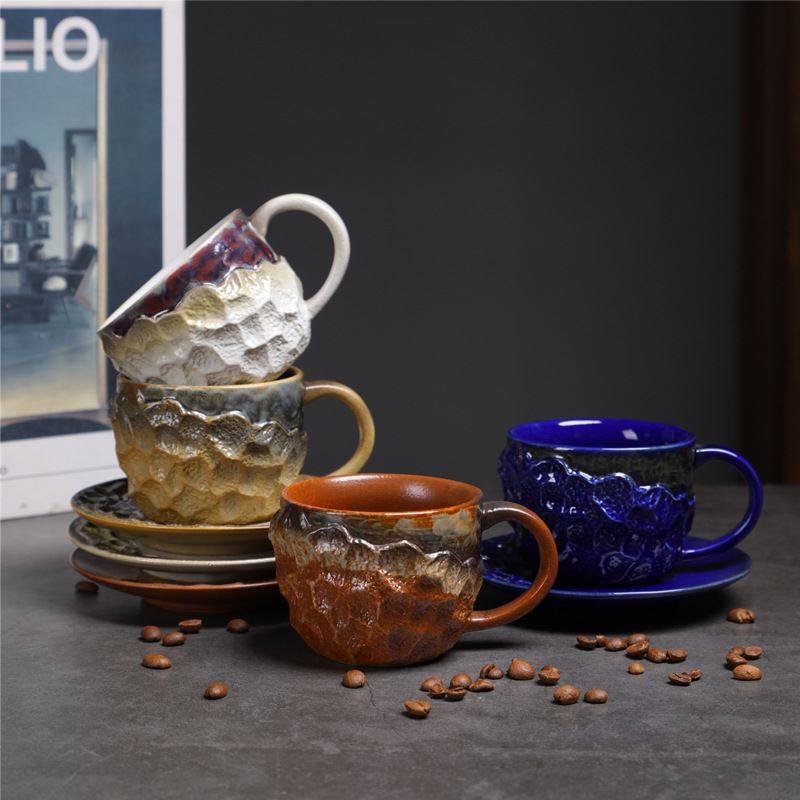 Kreatives Set mit Untertasse, hochwertige Vintage-Tasse mit Ofenmuster, ideal für Nachmittagstee, Latte Macchiato und Kaffee, kleine Tasse für den Heimgebrauch_voghion.com