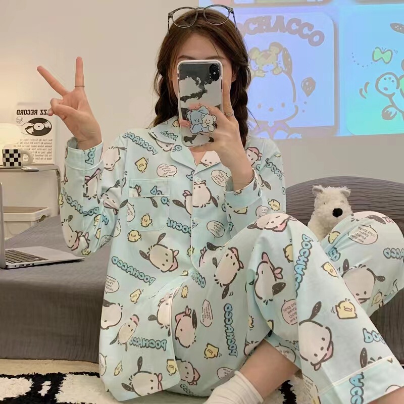 メーカー卸売春と秋の女性用パジャマ漫画ホーム服女の子長袖ズボンラペル在庫ありかわいいダブルロング|undefined