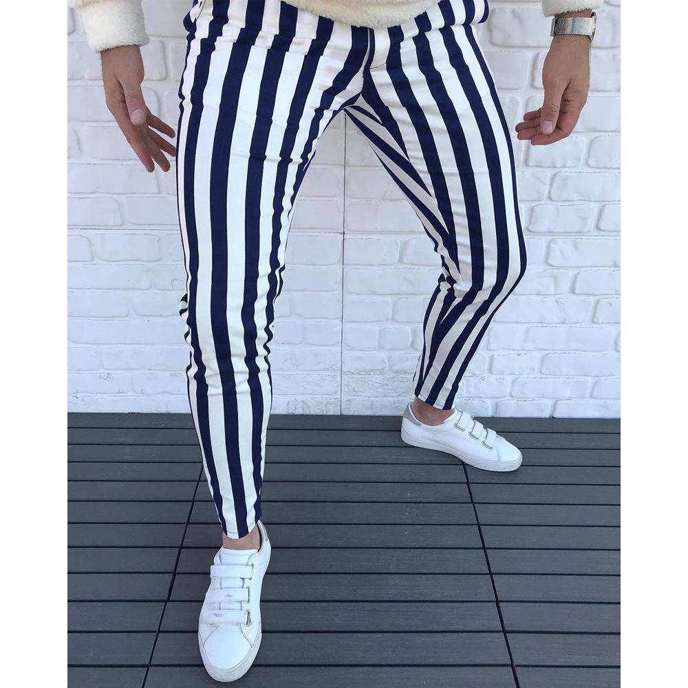 Spring Summer Thin Stripe Casual Pants Men Trend Pants Wild Casual Fashion Elastic Slim Trousers Male New_voghion.com