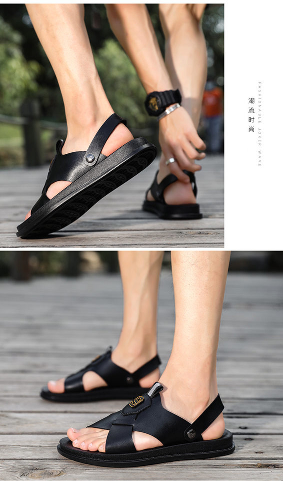 Dép sandal nam quai ngang hở ngón chất liệu da PU chống trơn trượt, thoáng khí — Màu kaki, Màu nâu, Nâu đỏ, Đen toàn bộ chi tiết 18