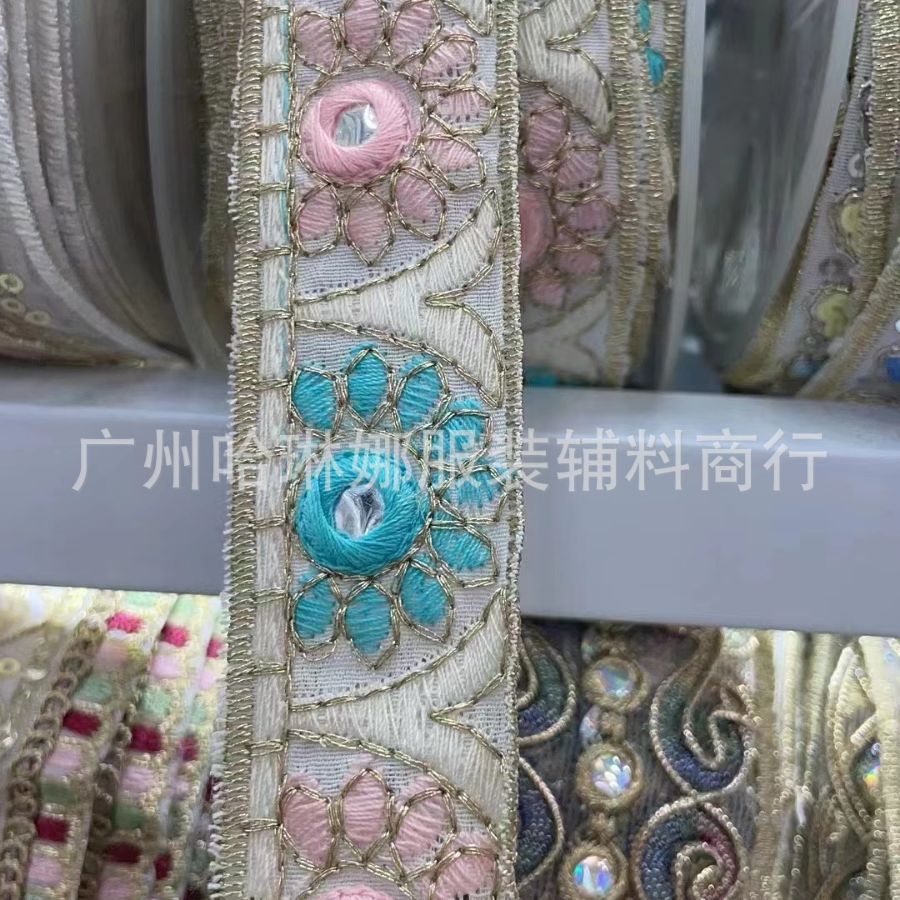 复古傣族国风亮片刺绣金色股绳织带 演出服腰带装饰民族花边现货