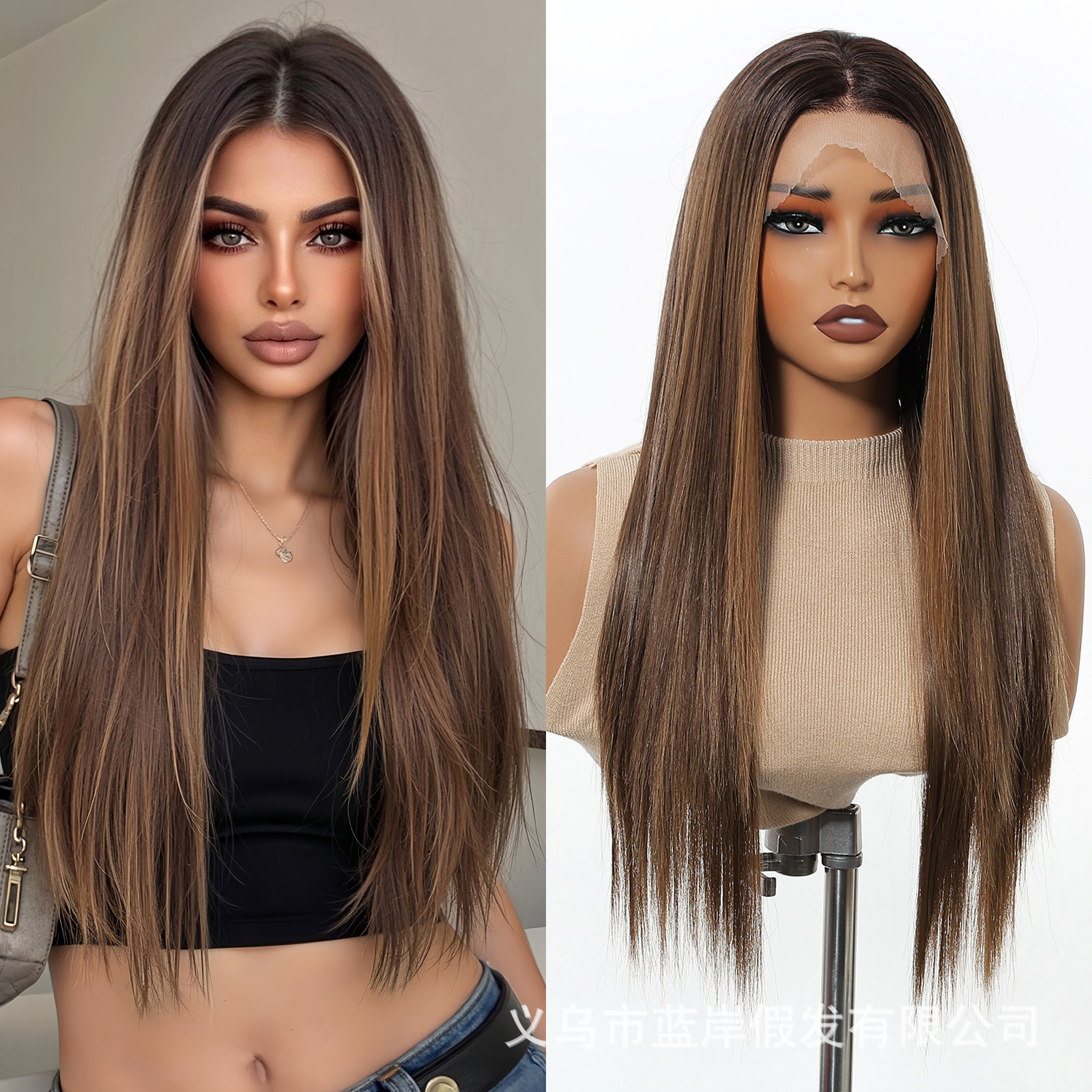 Peluca de encaje degradado de estilo europeo y americano 13*6 área grande con costura libre, pelo largo y liso, gancho de mano transpirable, gorras de malla, cubierta completa