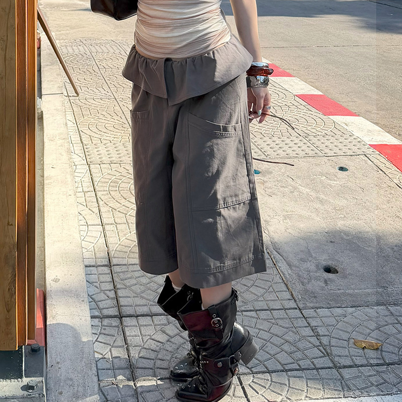 "2.24 Spring/Summer New Collection" Mmfish Ruffled Edge Patchwork Double Pocket Cropped Wide-Leg Casual Pants 26K018 "2.24 Spring/Summer New Collection" Mmfish Ruffled Edge Patchwork Double Pocket Cropped Wide-Leg Casual Pants 26K018