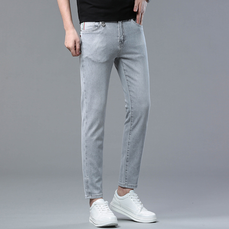 2026 Spring/Summer Men's Jeans High-End Silver Gray Slim Fit Cropped Straight-Leg Versatile Summer Trousers 2026 Spring/Summer Men's Jeans High-End Silver Gray Slim Fit Cropped Straight-Leg Versatile Summer Trousers