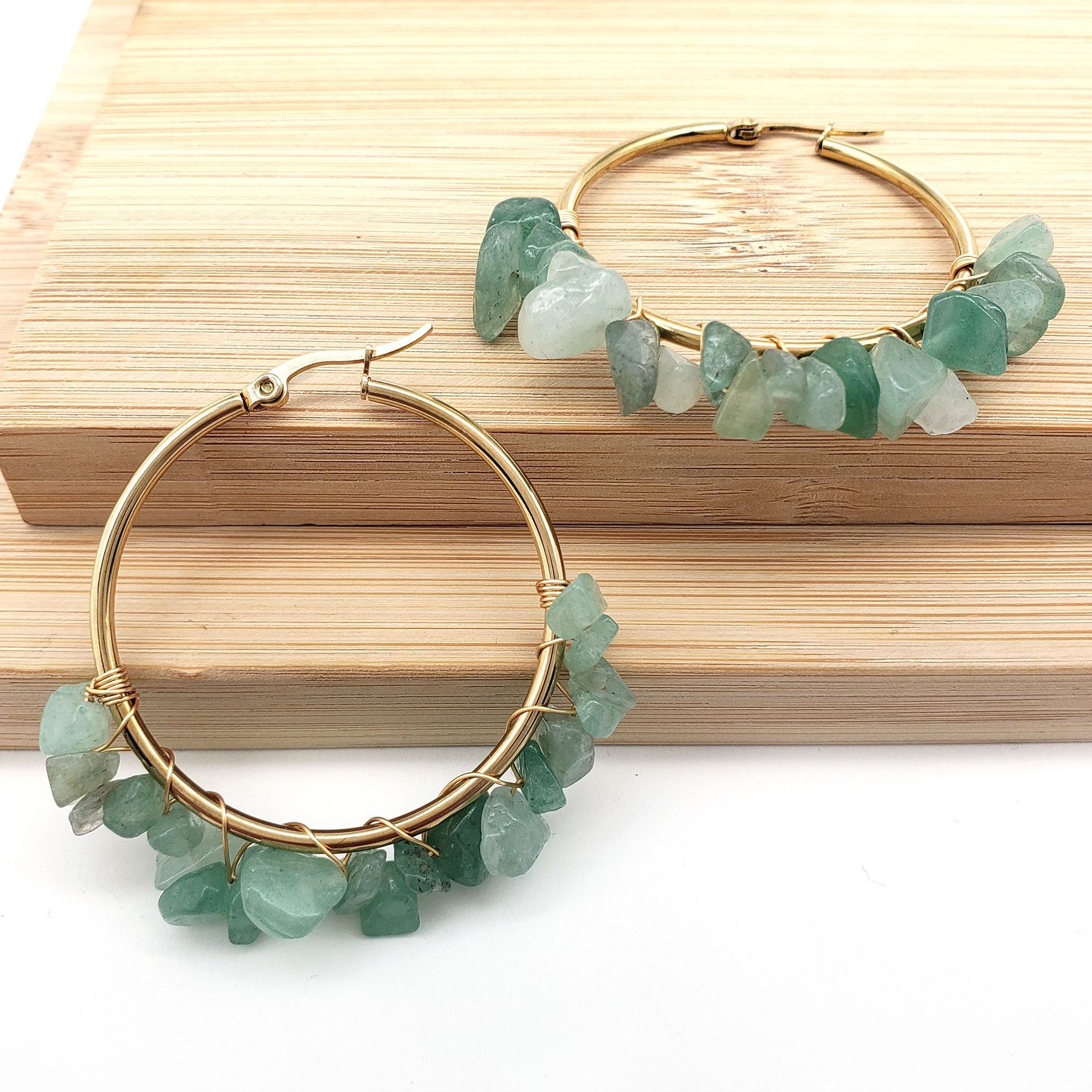 Ethnic Style Geometric Stainless Steel Plating Natural Stone Earrings 1 Pair